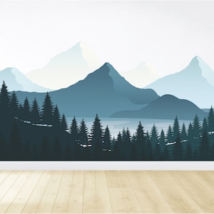 Muursticker berg / muursticker kinderkamer / aangepaste muursticker / bosmuurschildering / verwijderbare muursticker / muursticker voor kinderen / sticker berg