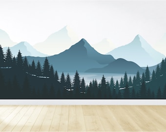 Mountain Wall Decal / Nursery Wall Decor / Mountain Mural / Woodland Mural / Forest Decal / Peel and Stick