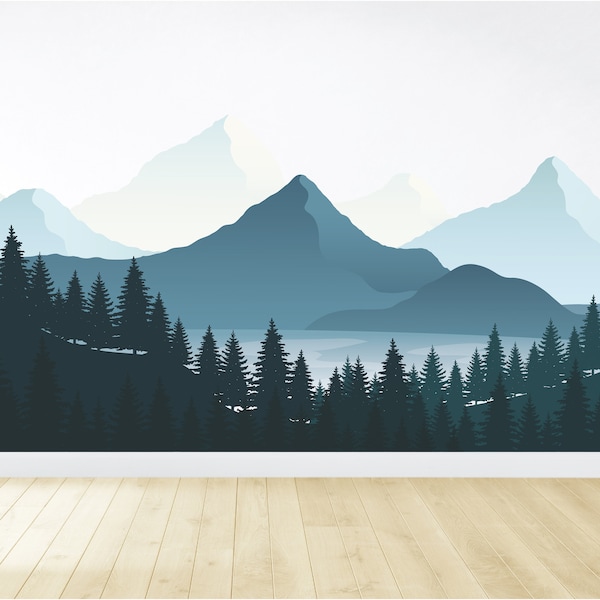 Mountain Wall Decal / Nursery Wall Decor / Mountain Mural / Woodland Mural / Forest Decal / Peel and Stick