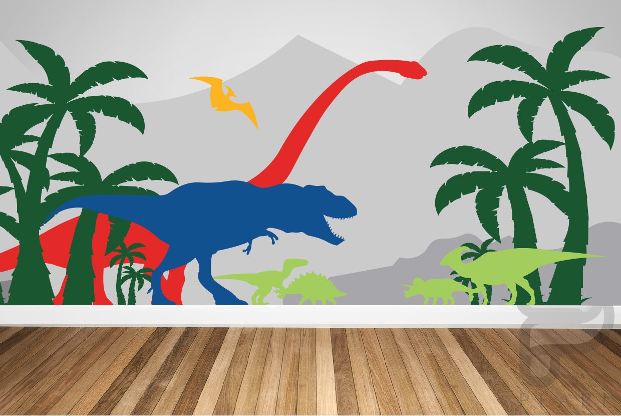 Dinosaur Wall Decal / Dinosaur Mural / Removable Wall Decal Etsy