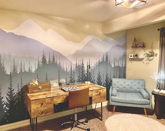 Mountain Wall Decal / Nursery Wall Decor / Mountain Decal / Forest Decal / Kids Wall Decal / Removable Wall Decal / Custom Wall Decal