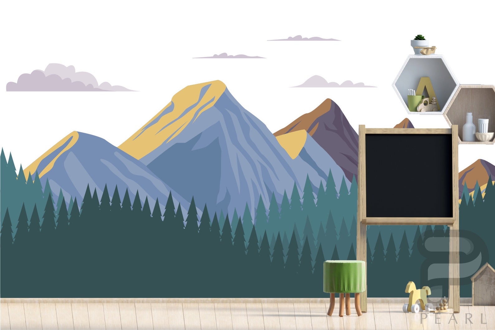 Removable Mountain Wall Decal / Peel and Stick Wall Mural / Etsy