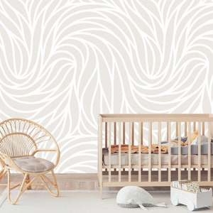 Elegante florale Schäl- und Sticktapete | Welliges Abstraktes Minimalistisches Abnehmbares Wandbild | Selbstklebende oder vorgeklebte Tapete | Boho Wandkunst