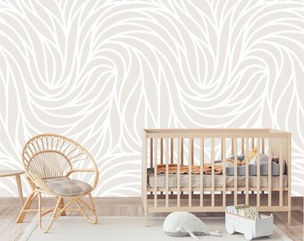 Elegant Floral Peel and Stick Wallpaper | Wavy Abstract Minimalistic Removable Mural | Self Adhesive or Pre-Pasted Wallpaper | Boho Wall Art
