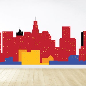 Superhero Wall Decal / Super Hero Decal / Superhero City Mural / City Skyline Decal