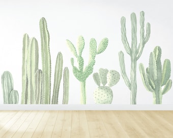 Cactus Wall Decals - Removable Wall Decal - Watercolor Wallpaper - Large Wall Mural - Self Adhesive Wallpaper - Vinyl Wall Decal
