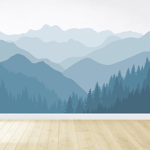 Removable Mountain Wall Decal / Forest Wall Mural / Peel and Stick / Mountain Wall Mural