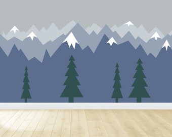 Mountain Wall Decal / Nursery Wall Decor / Mountain Mural / Woodland Mural / Forest Decal / Peel and Stick