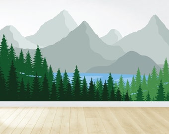 Mountain Wall Decal / Nursery Wall Decor / Mountain Mural / Woodland Mural / Forest Decal / Peel and Stick