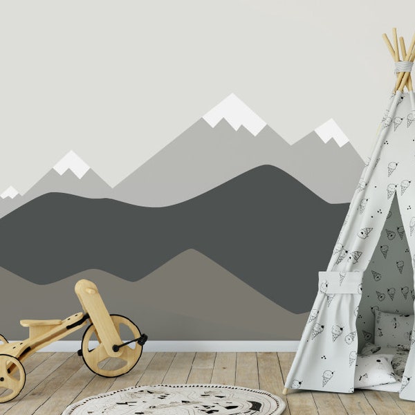 Mountain Wall Decal / Mountain Wall Decor / Nursery Wall Sticker / Large Mountain Wall Mural / Kids Wall Decal / Peel and Stick Mountains