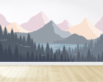 Mountain Wall Decal / Nursery Wall Decor / Mountain Mural / Woodland Mural / Forest Decal / Peel and Stick