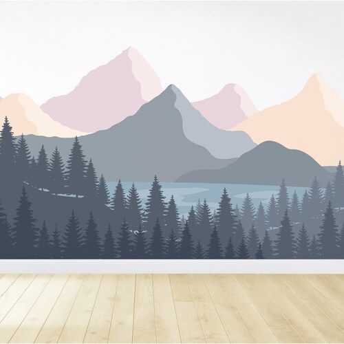 Mountain Wall Decal / Nursery Wall Decor / Mountain Mural / Etsy