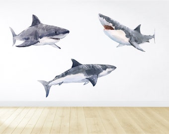 Shark Wall Decals / Vinyl Wall Decals/ Nursery Decals / Kids Room Decor / Beach Decor / Shark Decor / Ocean Decals / Fish Decals