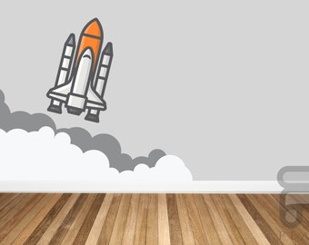 Space Wall Decal / Spaceship Wall Mural / Kids Wall Decor / Nursery Wall Art