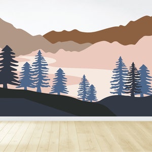 Boho Mountain Decal / Mountain Wall Mural / Forest Wall Decal / Boho Wall Decal / Kids Wall Decals / Nursery Wall Decor / Peel and Stick