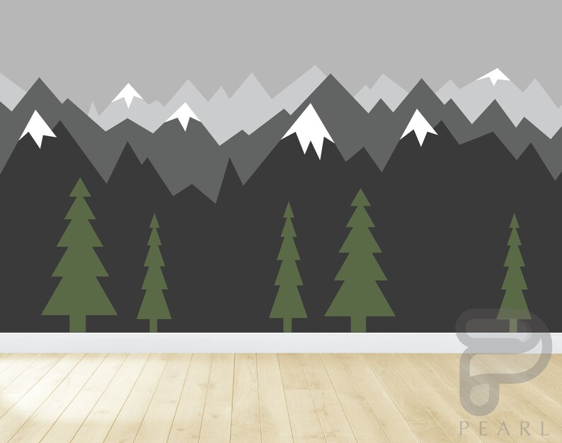 Mountain Wall Decal / Mountain Wall Mural / Woodland Mural / Etsy