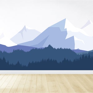 Removable Mountain Wall Decal / Peel and Stick Wall Mural / Self Adhesive Mountains