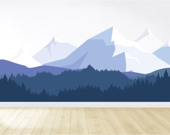 Removable Mountain Wall Decal / Peel and Stick Wall Mural / Self Adhesive Mountains