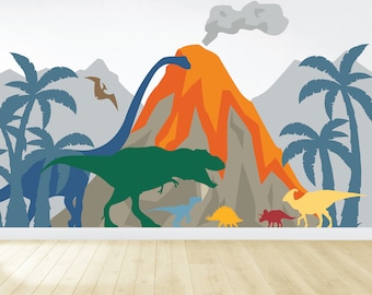 Dinosaur Wall Mural / Dinosaur Wall Decal / Peel and Stick Dinosaur Mural / Dinosaur Wall Art / Dinosaur Landscape