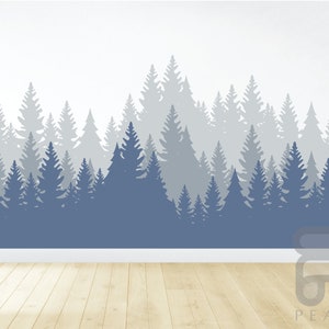 Forest Wall Decal / Forest Mural / Woodland Mural / Woodland Wall Decal / Mountain Wall Decal / Nursery Wall Decor / Peel and Stick