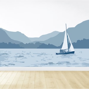 Nautische muur sticker - schip muur sticker - kinderkamer kunst aan de muur - muur muurschildering - berg muur sticker - verwijderbare muur sticker - Vinyl muur sticker