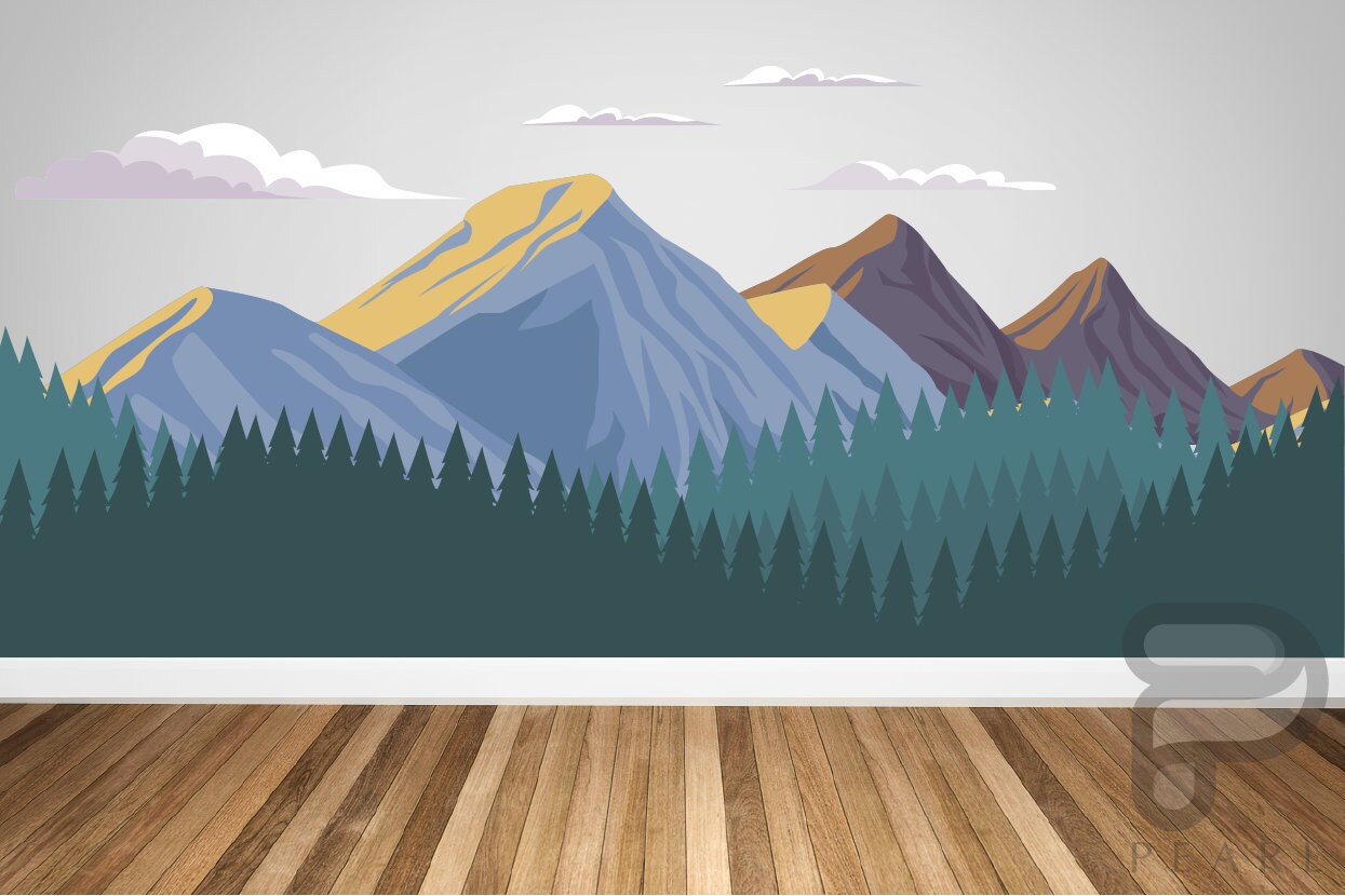 Removable Mountain Wall Decal / Peel and Stick Wall Mural / Etsy