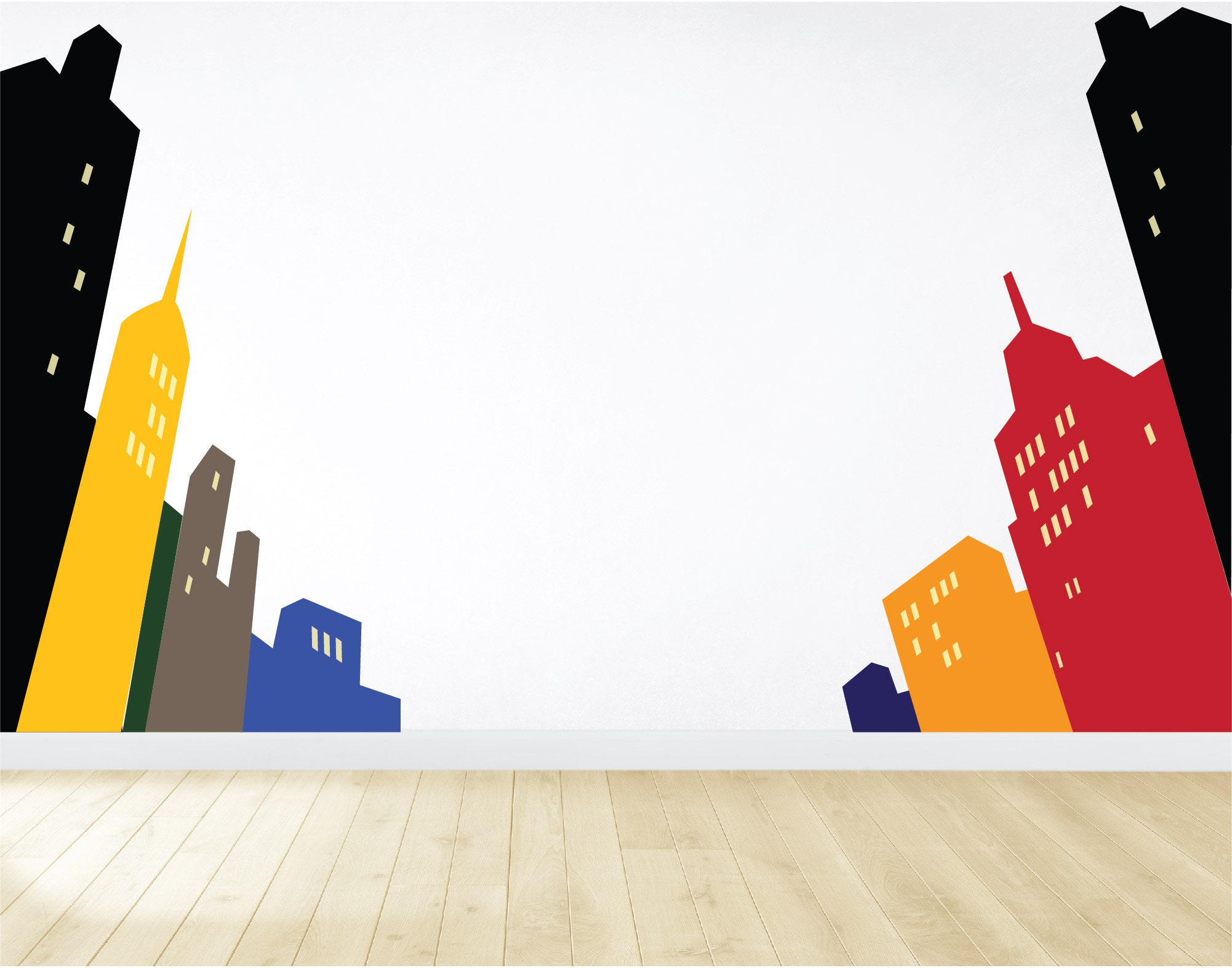 Superhero Wall Decal / Superhero Skyline Wall Decal / Etsy