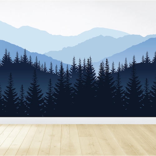 Removable Mountain Wall Decal / Forest Wall Mural / Peel and Etsy