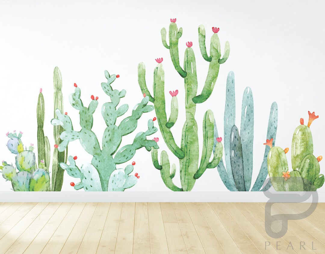 Three green sober cactus plant decals - TenStickers