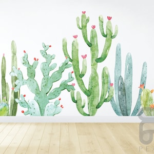 Large Cactus Decals / Cactus Mural / Nursery Wall Decals / Watercolor Cactii Decals / Removable Wall Decals