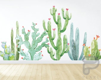 Large Cactus Decals / Cactus Mural / Nursery Wall Decals / Watercolor Cactii Decals / Removable Wall Decals