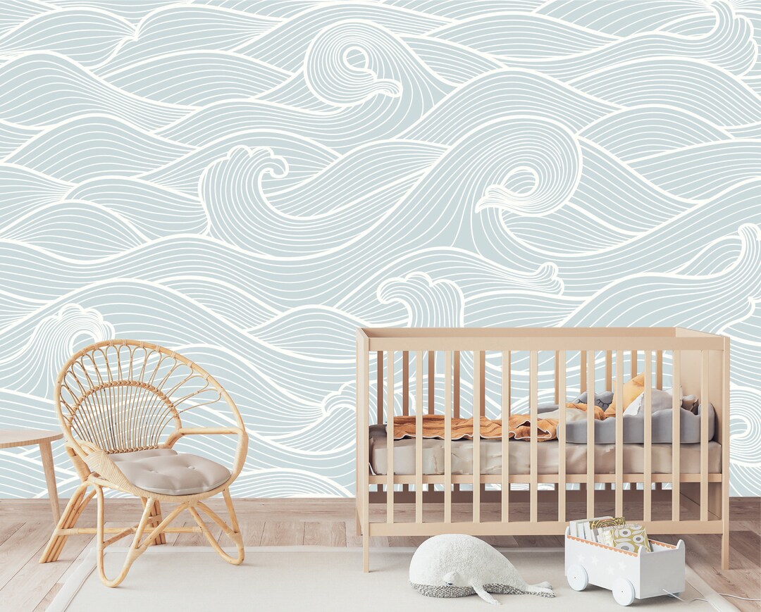 Sea Waves Peel and Stick Wallpaper Removable Blue-white Wave Mural Self