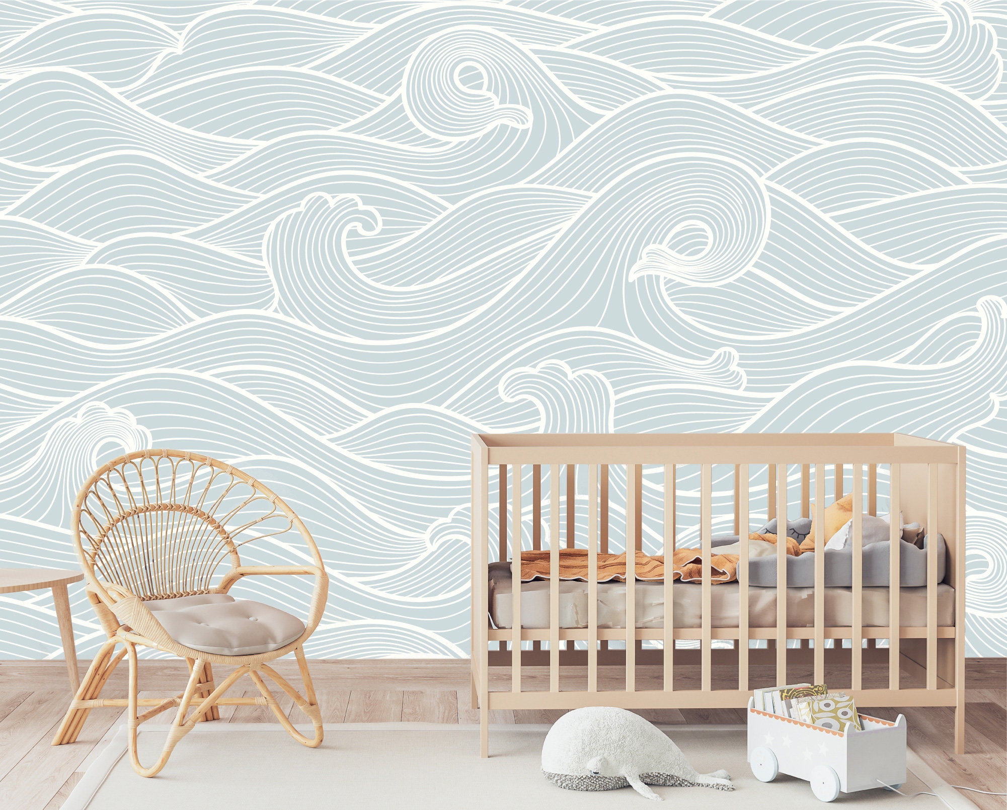 Sea Waves Peel and Stick Wallpaper | Removable Blue-white Wave Mural ...