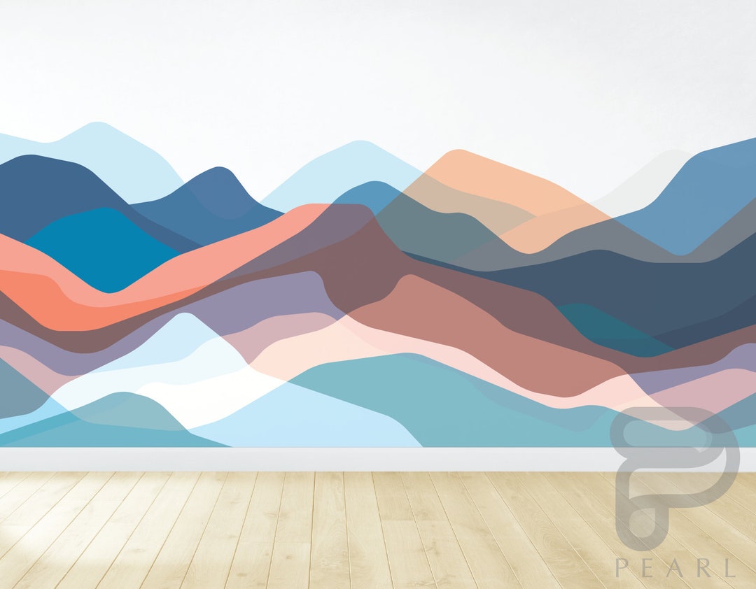 Removable Mountain Wall Decal / Wave Wall Mural / Mountain Mural