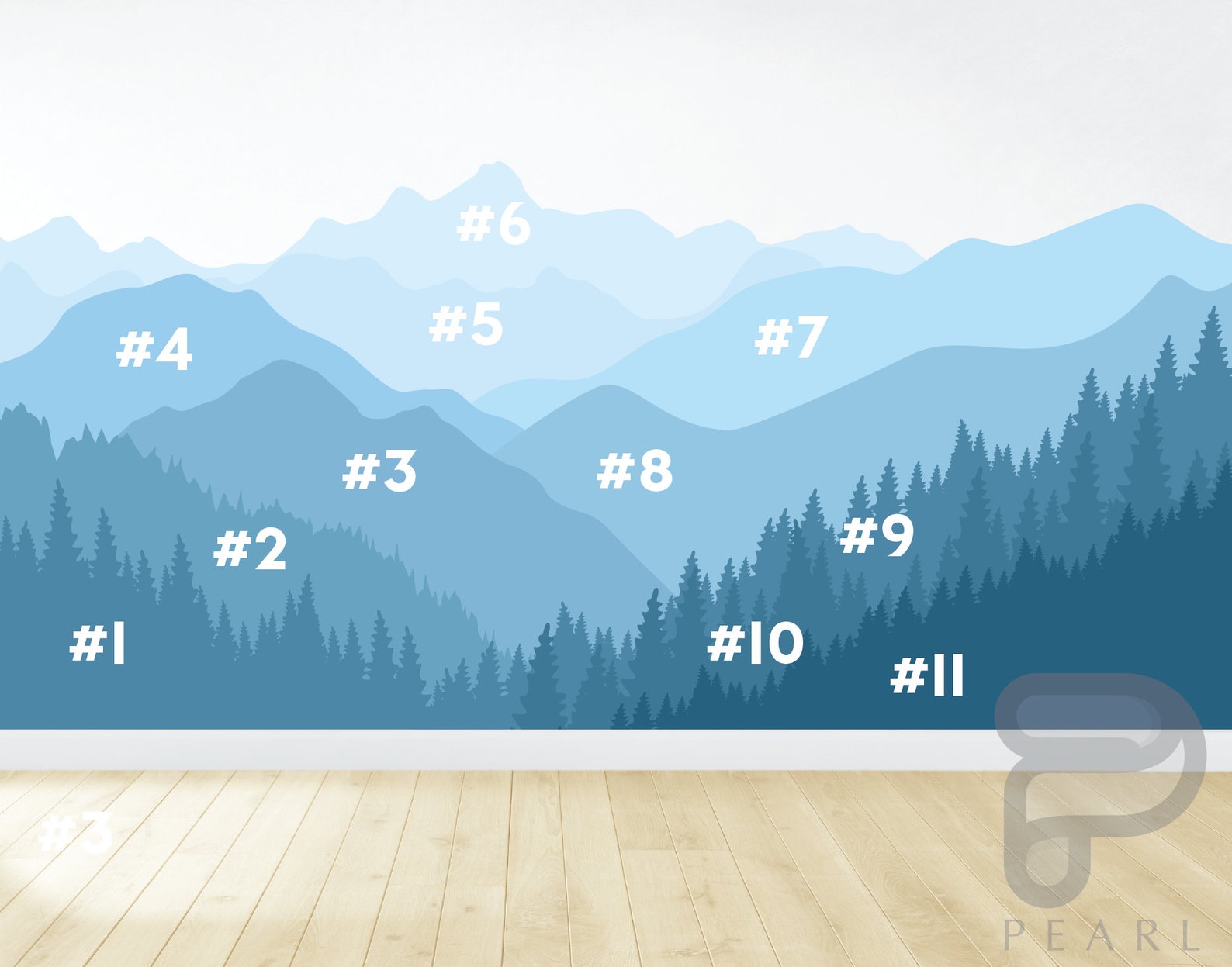 Removable Mountain Wall Decal / Forest Wall Mural / Peel and Stick