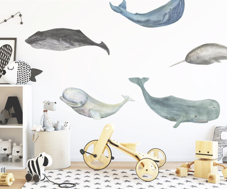 Watercolor Whales Wall Decals Whale Decal Set L And Stick Nursery Decor Kids Art