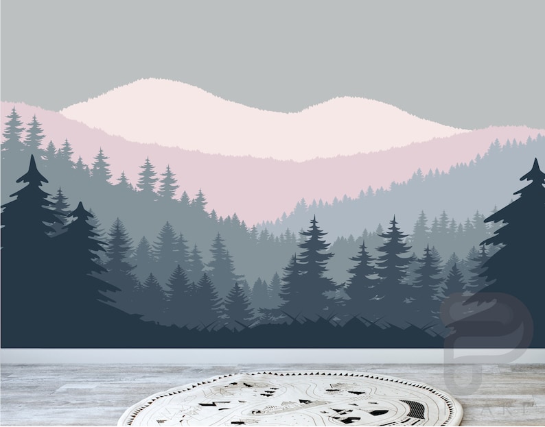 Mountain Wall Decal / Nursery Wall Decor / Mountain Mural / Etsy