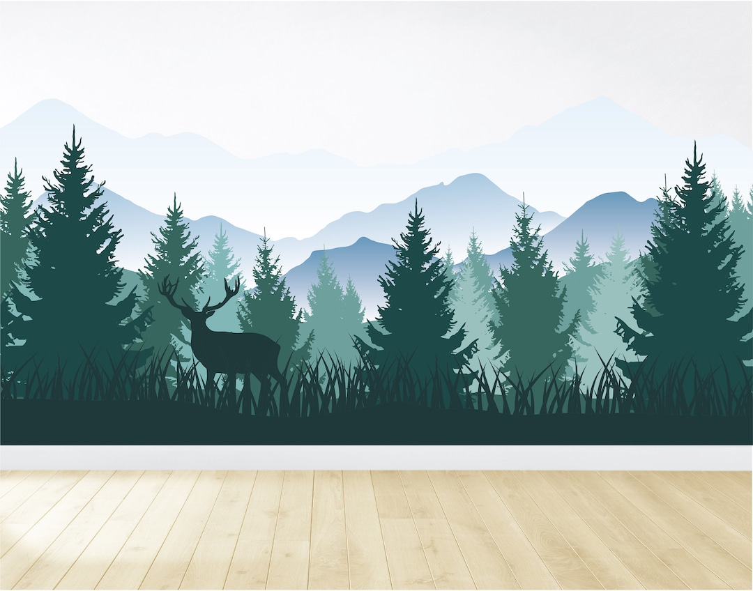 Removable Mountain Wall Decal / Mountain Wall Mural / Woodland Wall