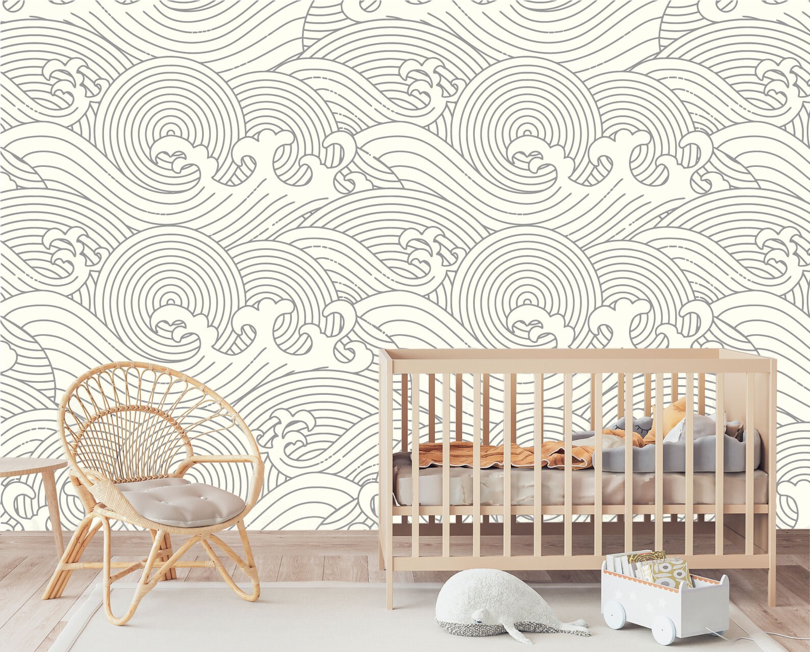 Vintage Waves Peel and Stick Wallpaper | Removable Ivory-beige Mural ...