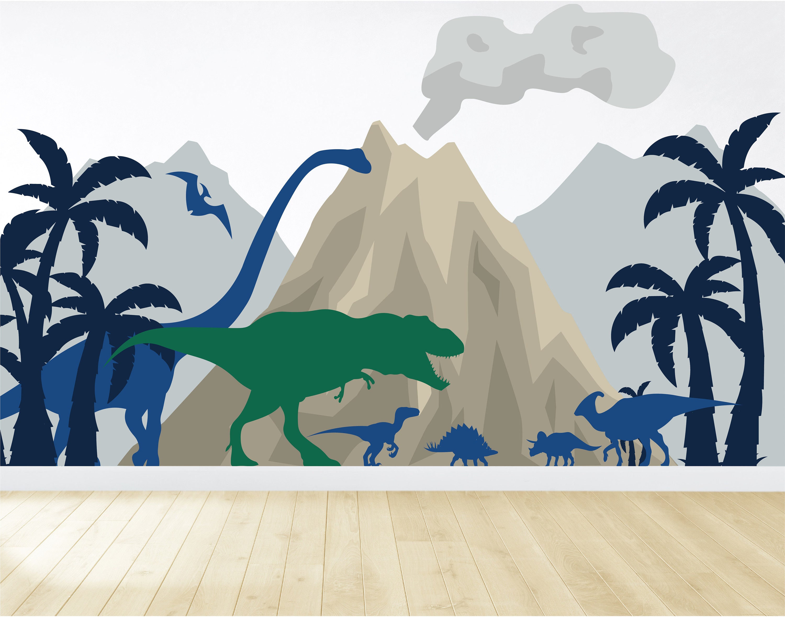 Large Dinosaur Mural / Dinosaur Wall Decal / Peel and Stick Etsy