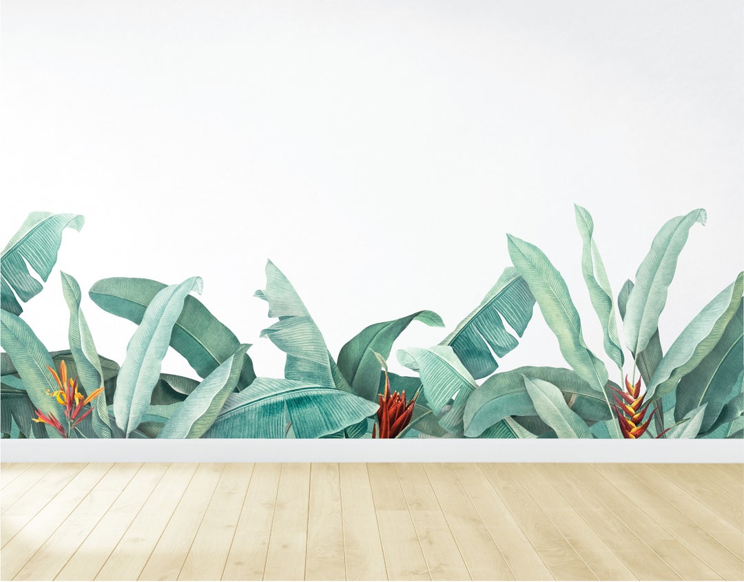 Tropical Leaf Mural - Peel and Stick Banana Leaves - Watercolor ...