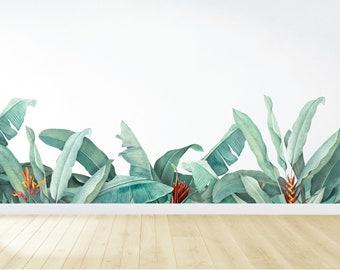 Tropical Leaf Mural - Peel and Stick Banana Leaves - Watercolor Wallpaper - Large Wall Mural - Self Adhesive Decal - Vinyl Wall Decal