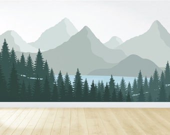 Mountain Wall Decal / Nursery Wall Decor / Mountain Mural / Woodland Mural / Forest Decal / Peel and Stick