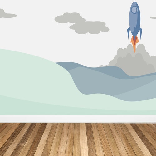 Rocket Wall Decal / Space Wall Mural / Removable Kids Wall Etsy