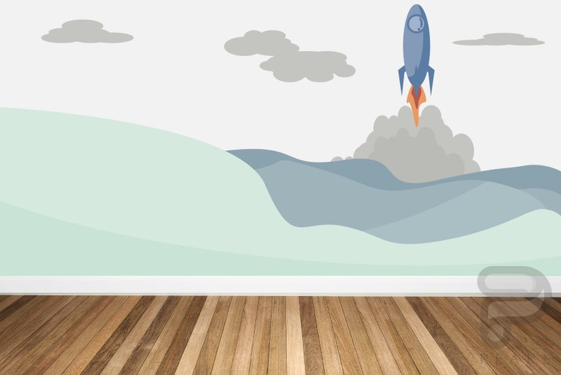 Rocket Wall Decal / Space Wall Mural / Removable Kids Wall Etsy
