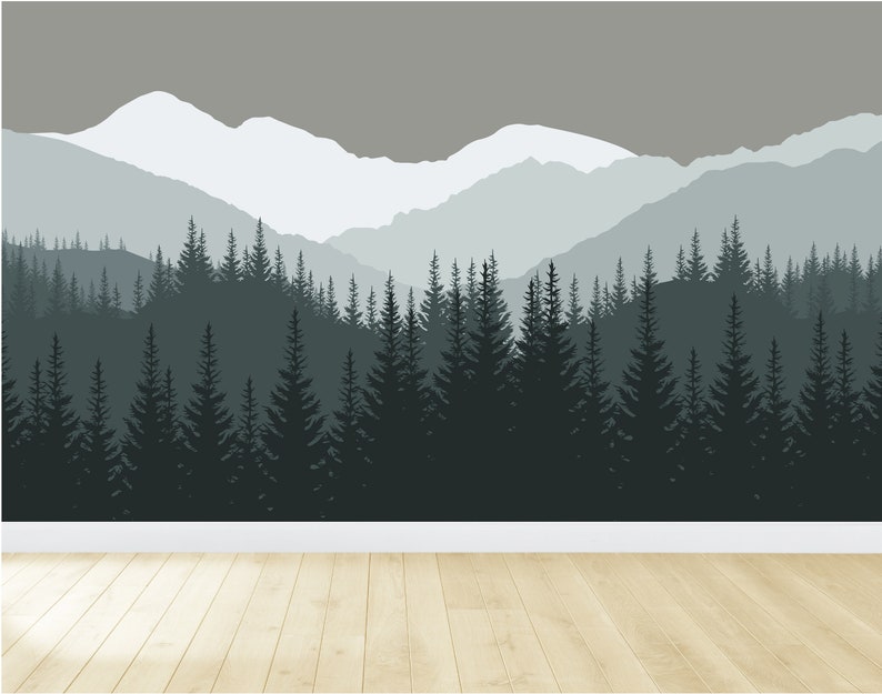 Mountain Wall Decal / Mountain Wall Mural / Woodland Wall Etsy