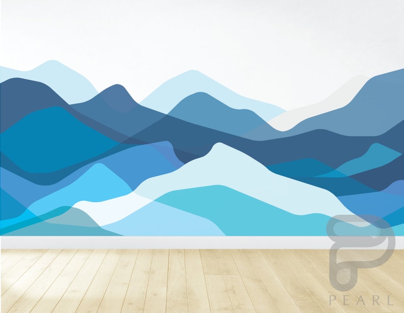 Removable Mountain Wall Decal Wave Wall Mural Mountain Mural Nursery Wall Decor Peel and Stick