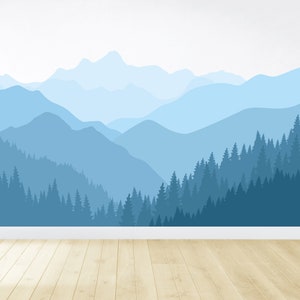 Removable Mountain Wall Decal / Forest Wall Mural / Peel and Stick / Mountain Wall Mural