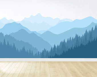 Removable Mountain Wall Decal / Forest Wall Mural / Peel and Stick / Mountain Wall Mural