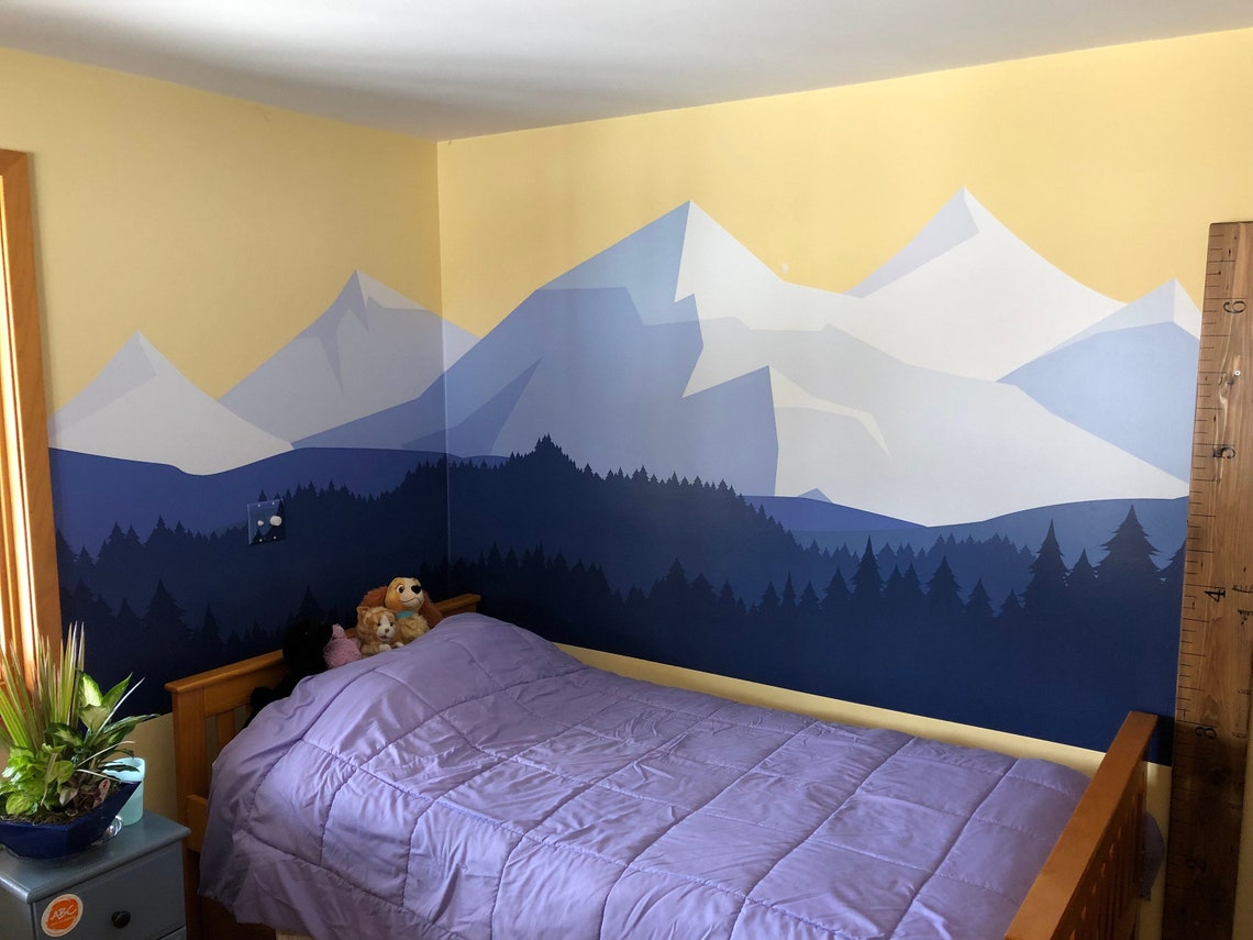 Removable Mountain Wall Decal / Peel and Stick Wall Mural / Etsy